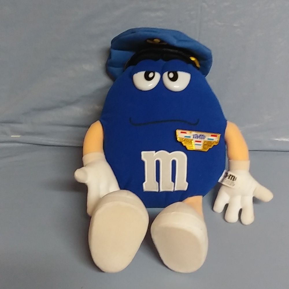 M&M's Blue Peanut 17" Plush Mars Candy Airplane Pilot Captain Airline